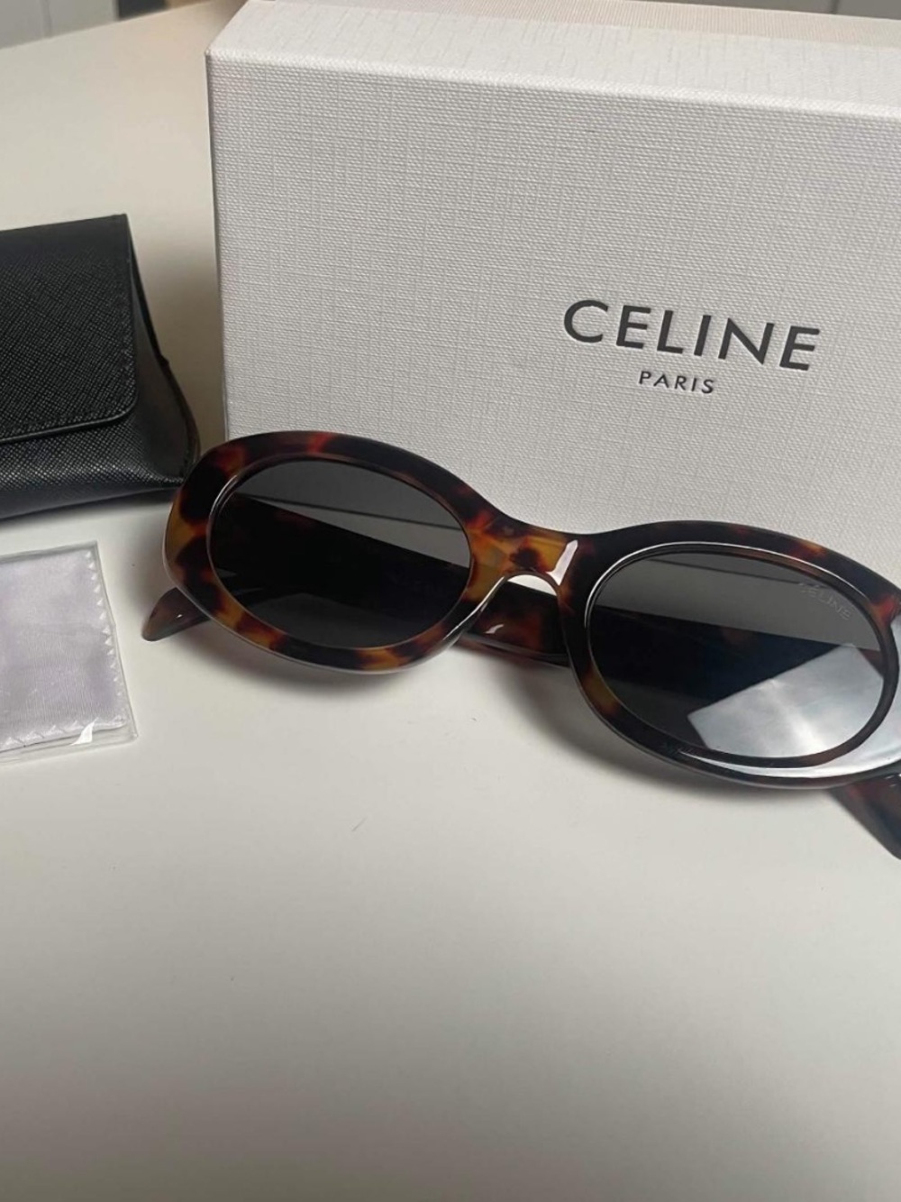Celine Tortoiseshell Oval Sunglasses with Dark Lenses